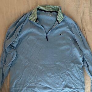 Vineyard Vines Light Blue Pullover with Striped Collar